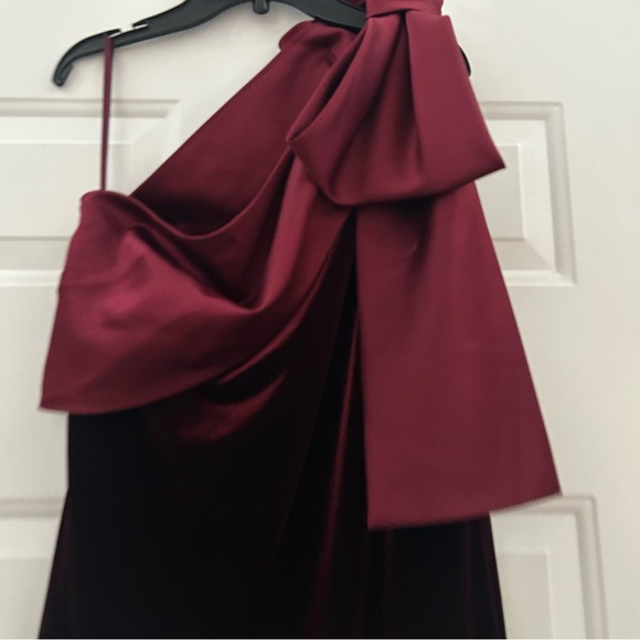 Red carpet ready! Betsy & Adam one shoulder bow velvet gown size 12 - Picture 7 of 8